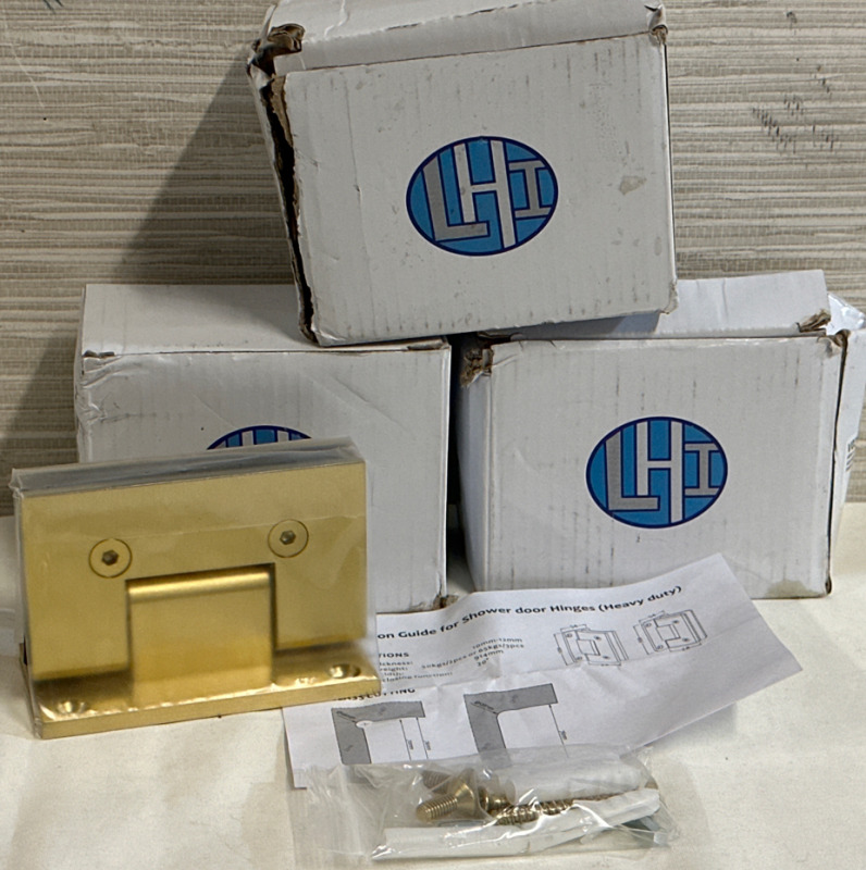 3 New Glass Shower Door Hinges, Stainless Steel 90 Degree Shower Hinges Replacement Parts with Mounting Hardware Gold Dimensions In Photos