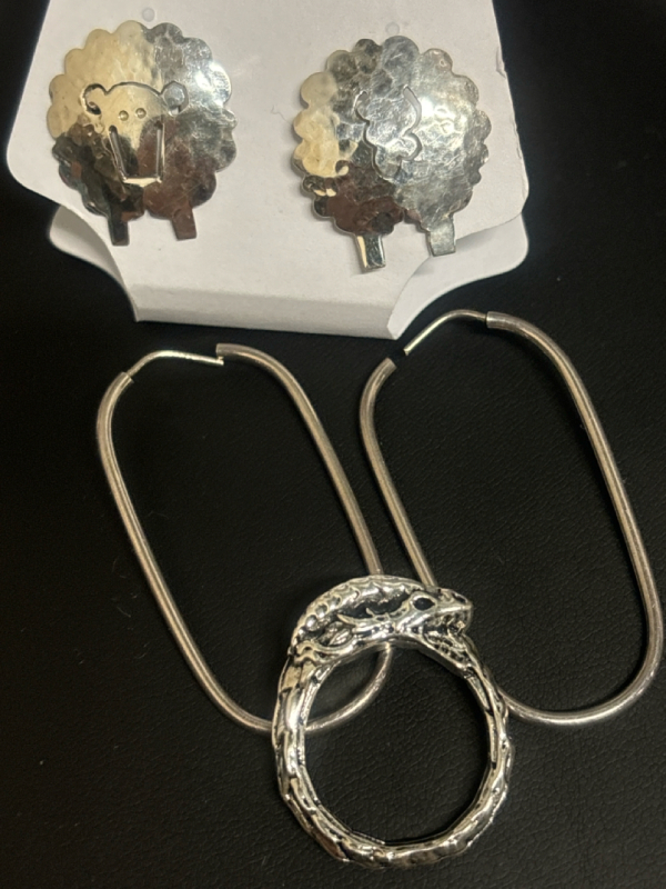 Sterling Dragon Ring Hoops & Adorable Sheep Earrings