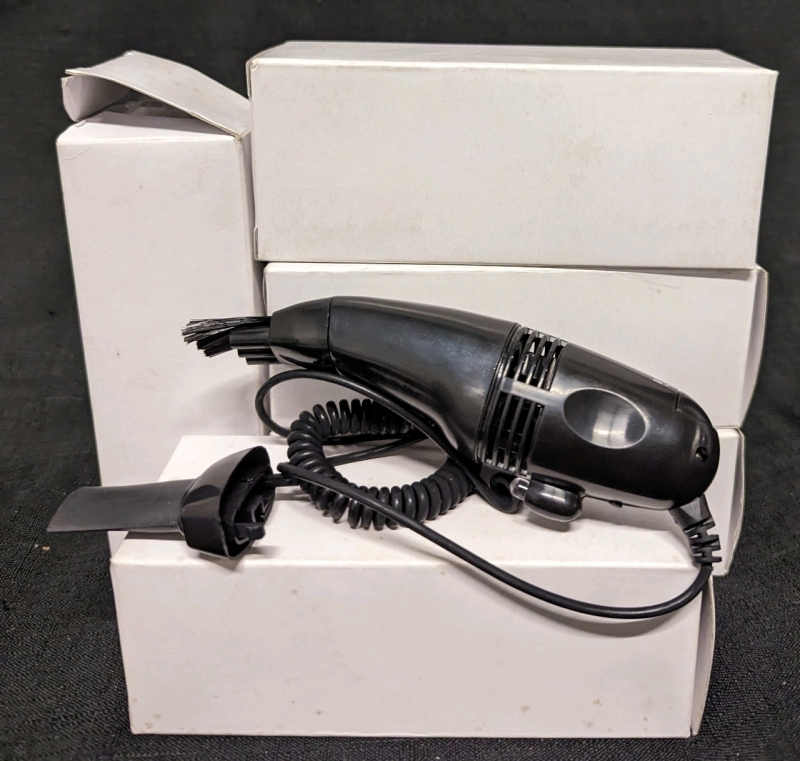 6 New USB Powered Mini Vacuums. 2 Nozzles Each. 5" Long.