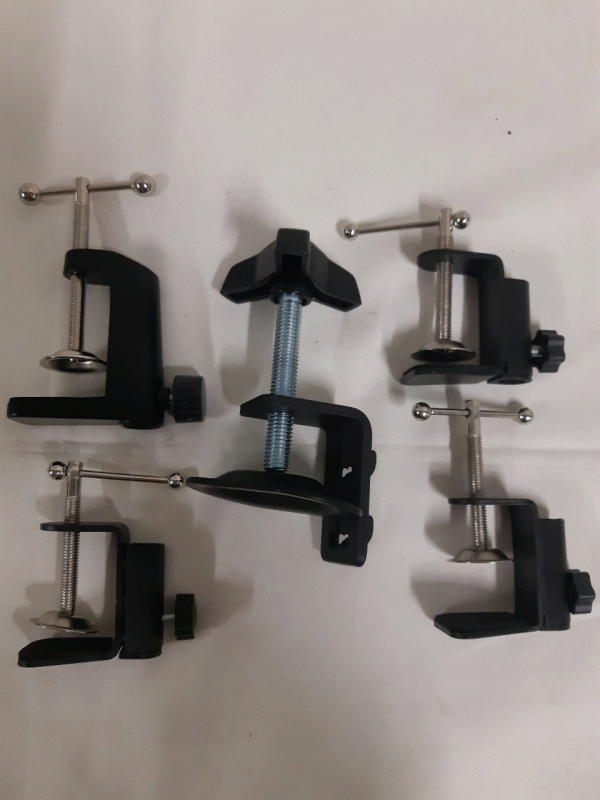 5 New Clamps 4 FiFine Boom Arm Clamps For Microphones / Mic Stands & 1 Heavy Duty Desk Clamp Size varies from 2" - 3"