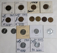 1942 - 1945 Canadian Tombac & Victory Fice Cent Nickels in Various Condition , 17 Coins