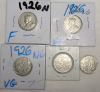 1926 Near 6 Canadian King George V Five Cent Nickels , Various Condition . Five (5) 1926 Coins