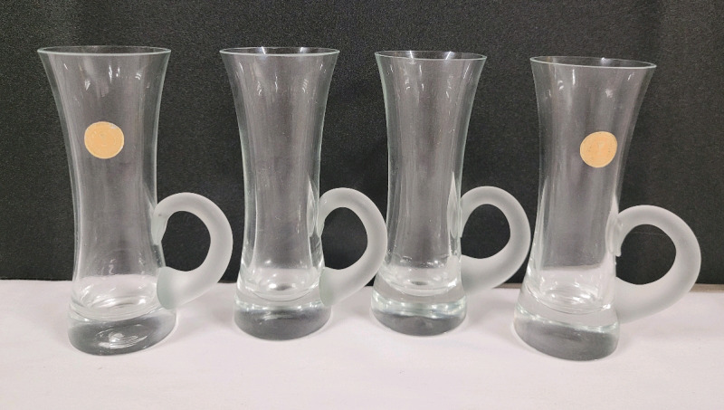 Frosted Glass Handle Clear Glass Cordial Shot Glasses , Made in Roumania .