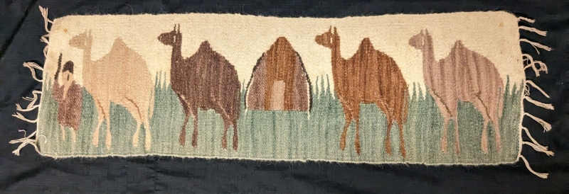 Vintage Handmade Woven Camels & Camel Herder Tapestry / Table-Runner | 36" x 11"