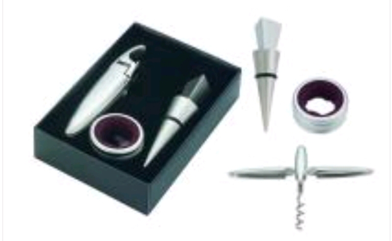 New 3 Piece Wine Set Cork Screw, Stopper And Drip Catcher