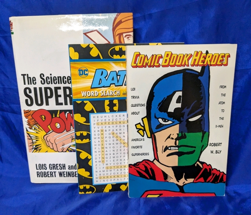 Superhero Books : 1,101 Trivia Questions About Comic Book Heroes, DC Batman Word Search & Coloring Book, The Science of Superheroes