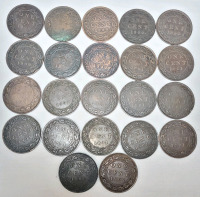 1900 - 1902 Canadian Queen Victoria Large One Cent Nickels in Various Condition , 22 Coins