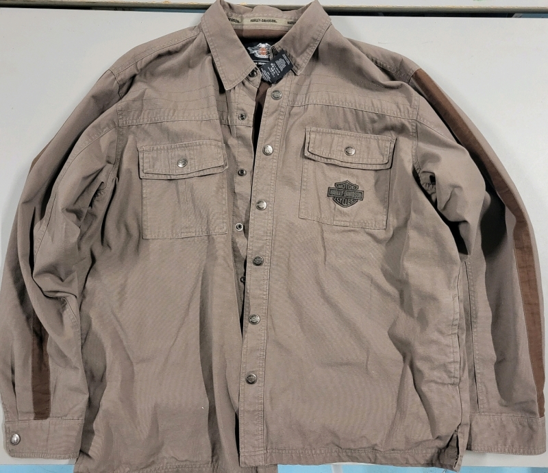 Harley Davidson Long Sleeve Cotton/Polyester Jacket With Pockets Arm Stripes XL Excellent Condition