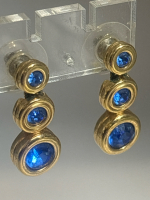 SWAROVSKI Blue Crystal 3 Stone Drop Swan Logo Earrings