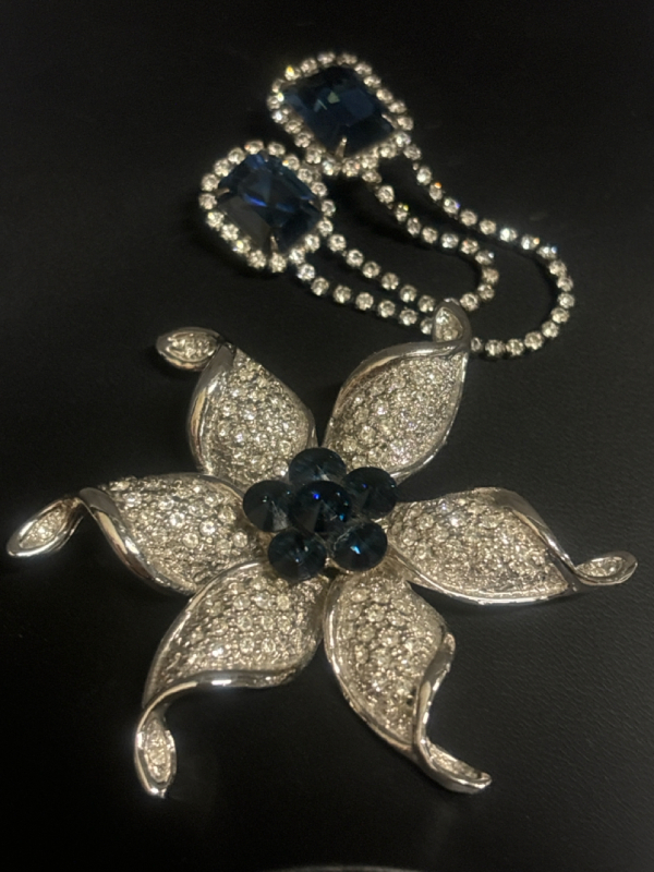 Pave Rhinestone Large Brooch & Sapphire Glass Duet Brooch