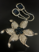 Pave Rhinestone Large Brooch & Sapphire Glass Duet Brooch