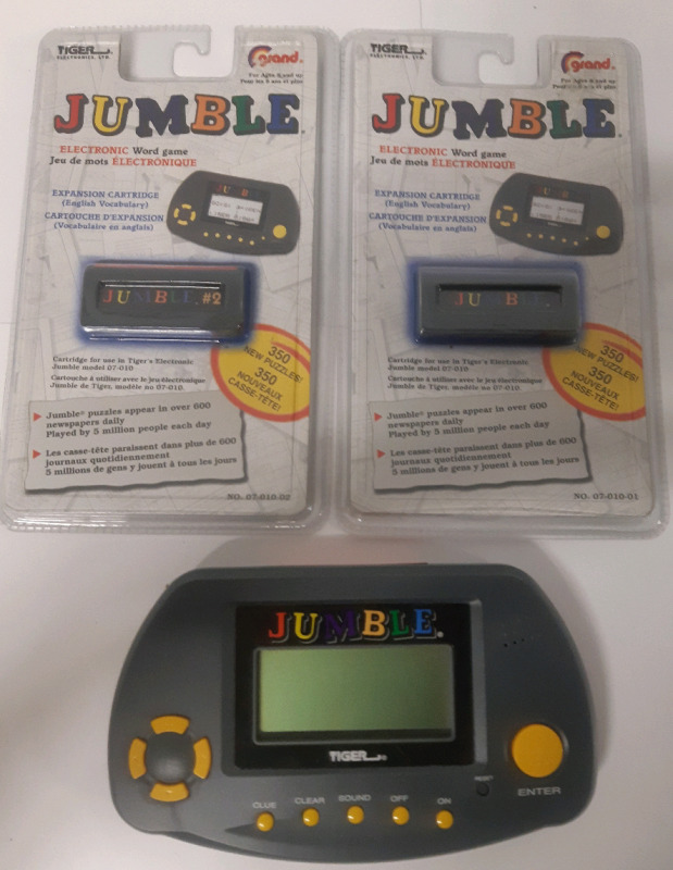 New Tiger Electronics Jumble Electronic Word Game Console and 2 Expansion Cartridges With over 350 New Puzzles Each