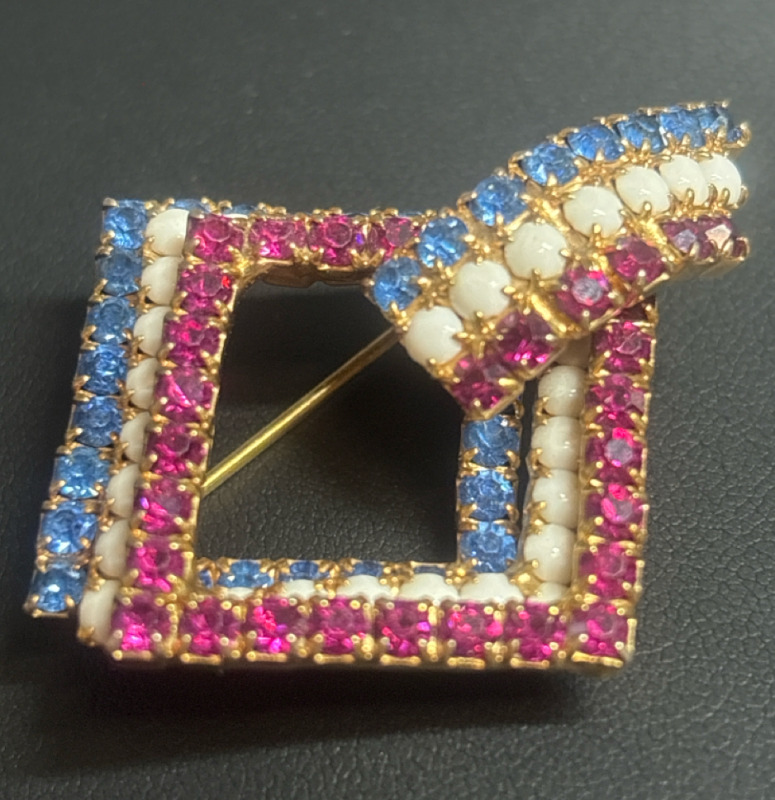 Triple Rhinestone Picture Frame Brooch with Opaques