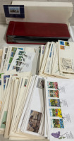 Vintage Uni-Safe Stamp Album With 50 Double Sided Sheets Partially Filled 95 Loose Day of Issue Letters With Stamps and Assorted Stamps Canadian