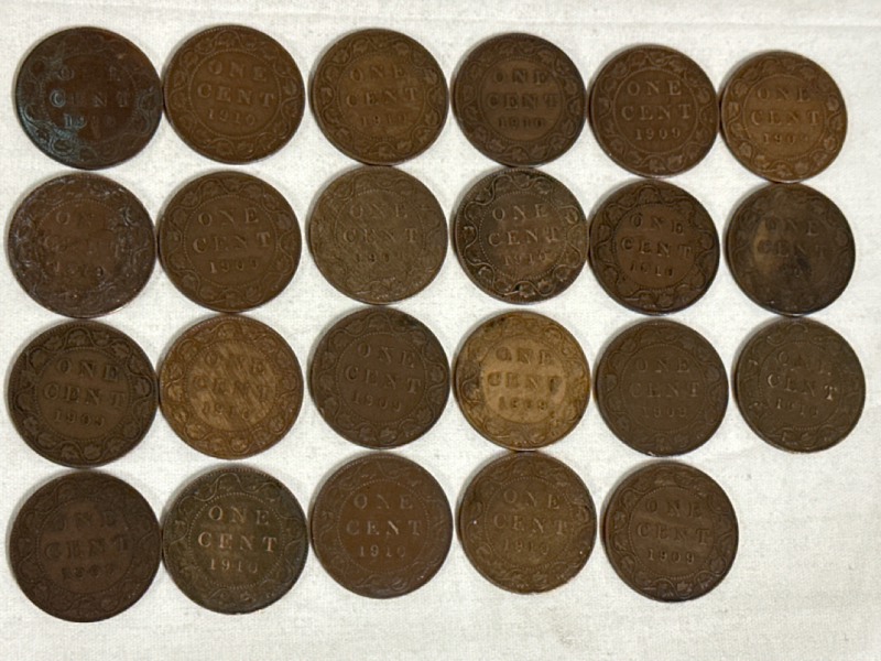 23 1909-1910 Large Canadian 1 Cent King Edward VII Pennies