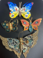 Four Butterfly Brooches Rhinestone Enamel