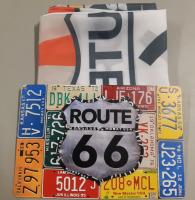 Route 66 (62" x 36")Long Banner Flag " Main Street Of America & Route 66 Metal Wall sign 12" x 8"