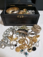 Small treasure chest box full of vintage to modern jewelry
