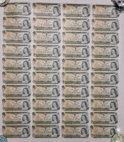 1973 Canadian Bank of Canada One Dollar Bank Notes Uncut Sheet . No rips or tears