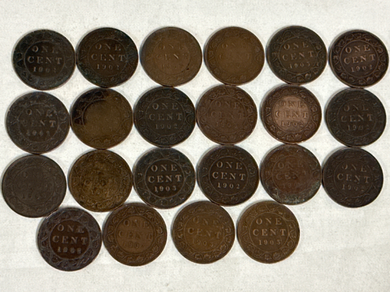 22 1902-1903 Large Canadian 1 Cent King Edward VII Pennies