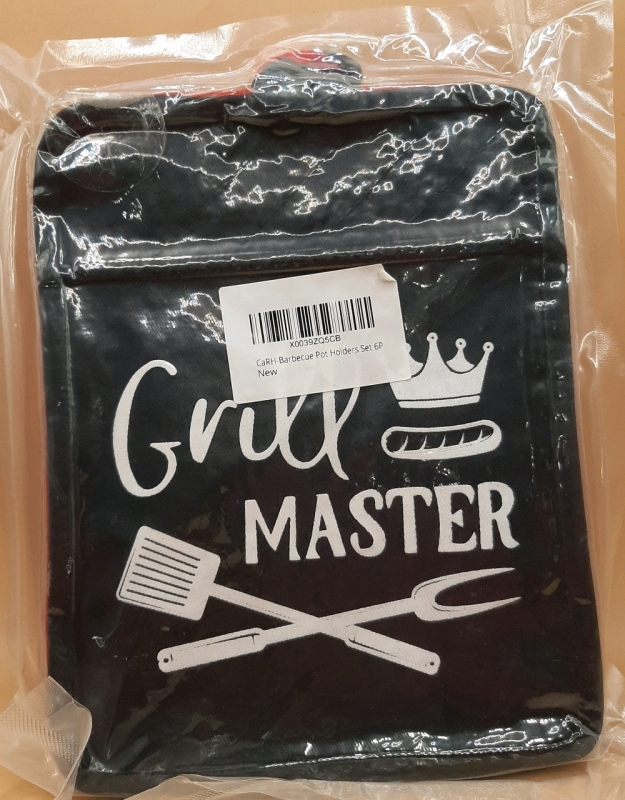 New in Sealed Package-Grill Master Potholders in Black Red & Gray