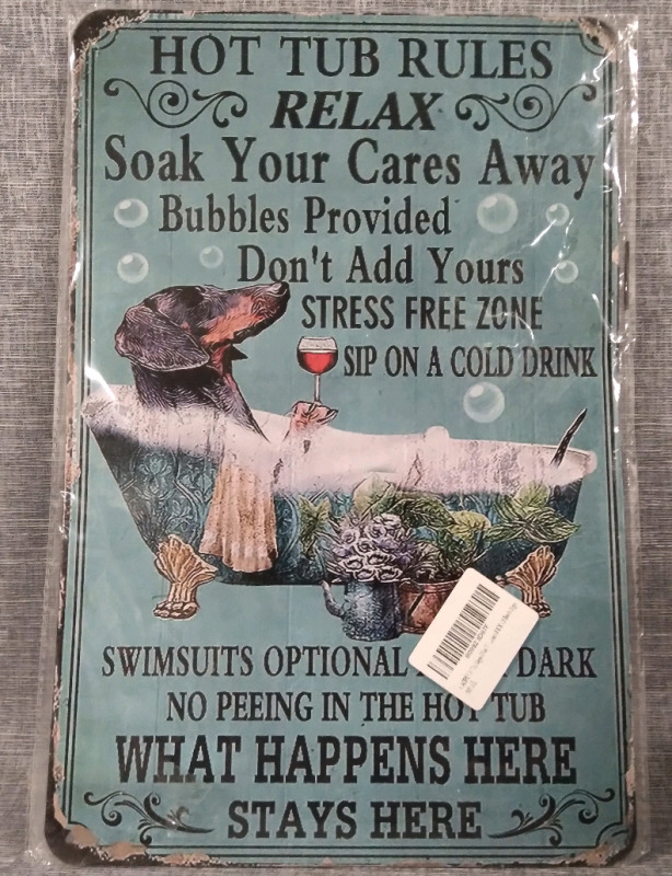 Hot Tub Rules Tin Sign 8x12"
