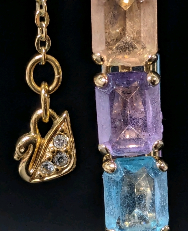 Vintage Signed Dainty Swarovski Necklace (14" Long) & Signed Monet Multicolored Gold Tone Bracelet (7" Long)