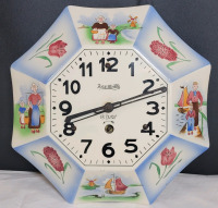Vintage Forestville 8 Day Windup Ceramic Wall Clock . Dutch Themed Design , No key . Untested