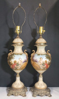 Vintage Pair Porcelain Table Lamps , No Shades . Both Tested Working