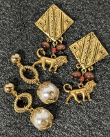 Vintage Signed Disney The Lion King "Simba" Earrings (1.75" Long) & Unsigned Trifari Earrings (2.75" Long)