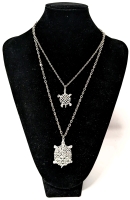 Fantastic Vintage Aurora Borealis Rhinestone Dual Turtle Necklace | 17" Long