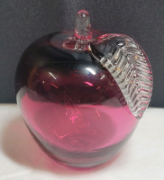 Cranberry & Clear Glass Decorative Apple , measures 3.5" tall . No chips or cracks