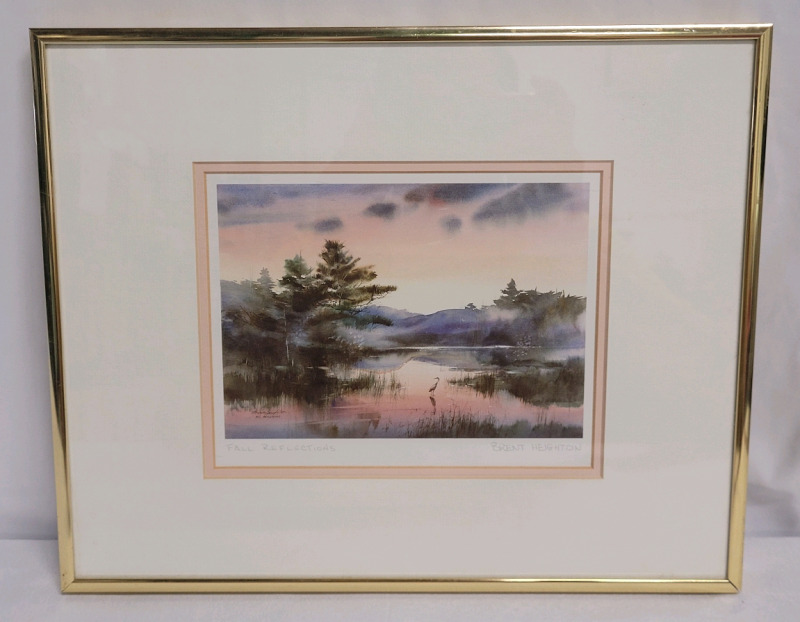 " Fall Reflections " by Canadian Artist Brent Heighton . Framed Print measures 13 1/4"&times;10 3/4"