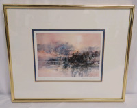 " Loons in the Mist " by Canadian Artist Brent Heighton . Framed Print measures 13 1/4"&times;10 3/4"