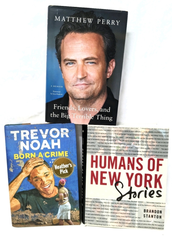 3 Hardcover Books | Friends, Lovers, and the Big Terrible Thing by Matthew Perry, Born a Crime by Trevor Noah & Humans of New York Stories by Brandon Stranton
