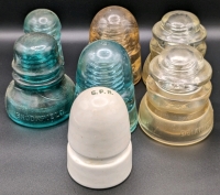6 Vintage Insulators | C.P.R. Canadian Pacific Railway White Threaded Ceramic | Glass Insulators by Brookfield, Dominion + More