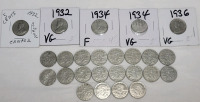 1932 - 1936 Canadian King George VI Five Cent Nickels in Various Condition . 25 Coins