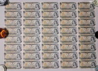 1973 Canadian Bank of Canada One Dollar Bank Notes Uncut Sheet . No rips or tears