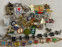 34 Assorted Pins With a 8&rdquo; Myka and World Landmarks Bracelet