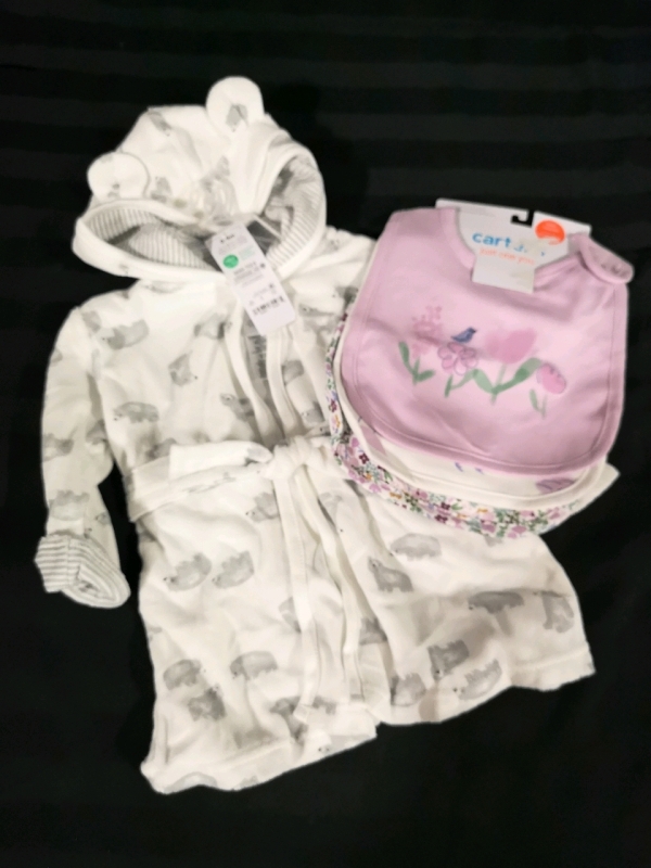 New Baby Bath Robe & 3 Bibs