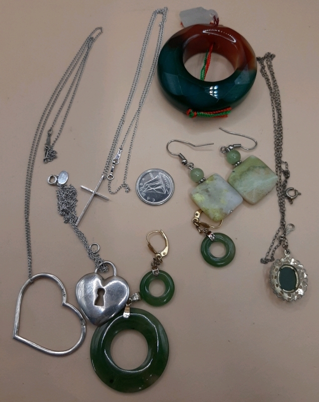 Vintage Jade, Rainbow Agate & Sterling Silver