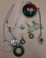 Vintage Jade, Rainbow Agate & Sterling Silver