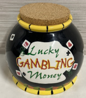 Bella Casa Lucky Gambling Money Jar Cork Top Colorful Ceramic by Ganz 5.5"