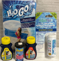5 Piece Pool Lot New H2O GO! Pool Float & Aquarius Pool & Spa Test Strips + Aquacheck Free Chlorine and Total Bromine + Insta Test Salt Water Test Strips