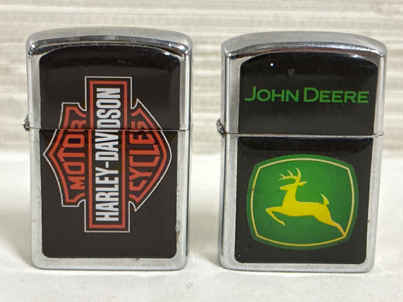 Harley-Davidson & John Deere Refillable Zippo Like Lighters Good Flints