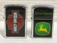 Harley-Davidson & John Deere Refillable Zippo Like Lighters Good Flints