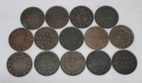 1882 Canadian Queen Victoria Large One Cent Pennies in Various Condition , 14 Coins