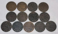 1888 Canadian Queen Victoria Large One Cent Pennies in Various Condition , 13 Coins
