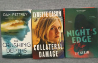 3 Hardcover Softcover Books Dani Pettrey The Crushing Depths, Lynette Eason Collateral Damage, Liz Kerin Nights