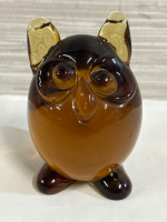 Vintage Amber Art Glass Owl Figurine Paperweight 3.5&rdquo;
